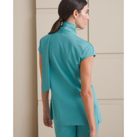 NWT Chico's Black Label Cowl Neck Top Dressy Shirt Tunic Tie Neck Bow Blue Large - Picture 4 of 11